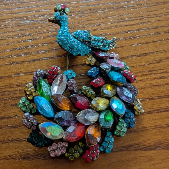 Source Unknown Jewelry - Vintage Colorful Rhinestone Peacock Brooch